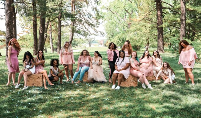 picture of happy women in grass park