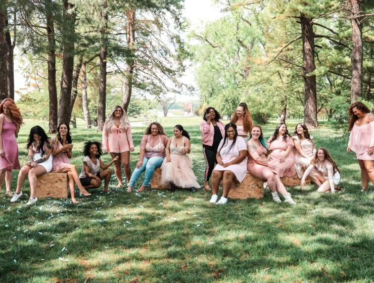 picture of happy women in grass park