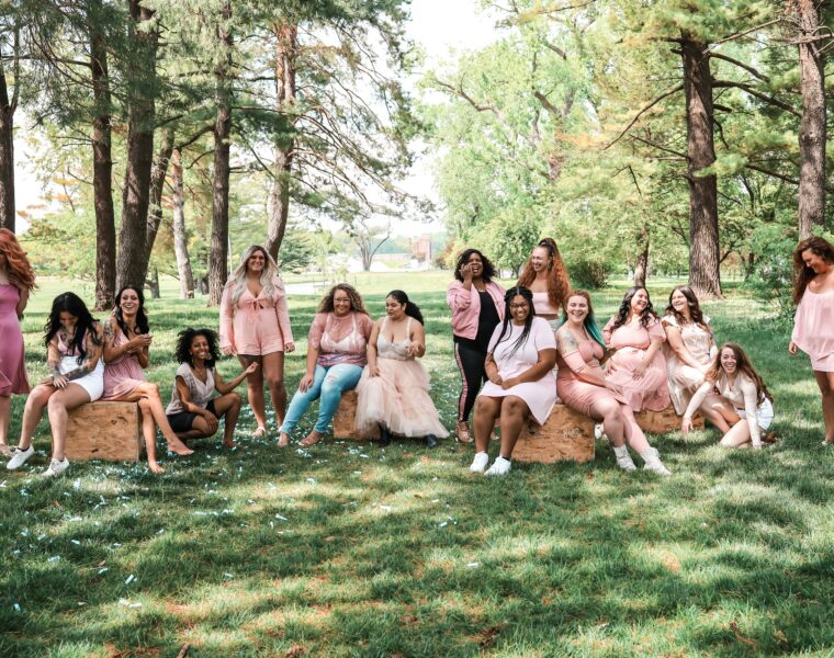 picture of happy women in grass park
